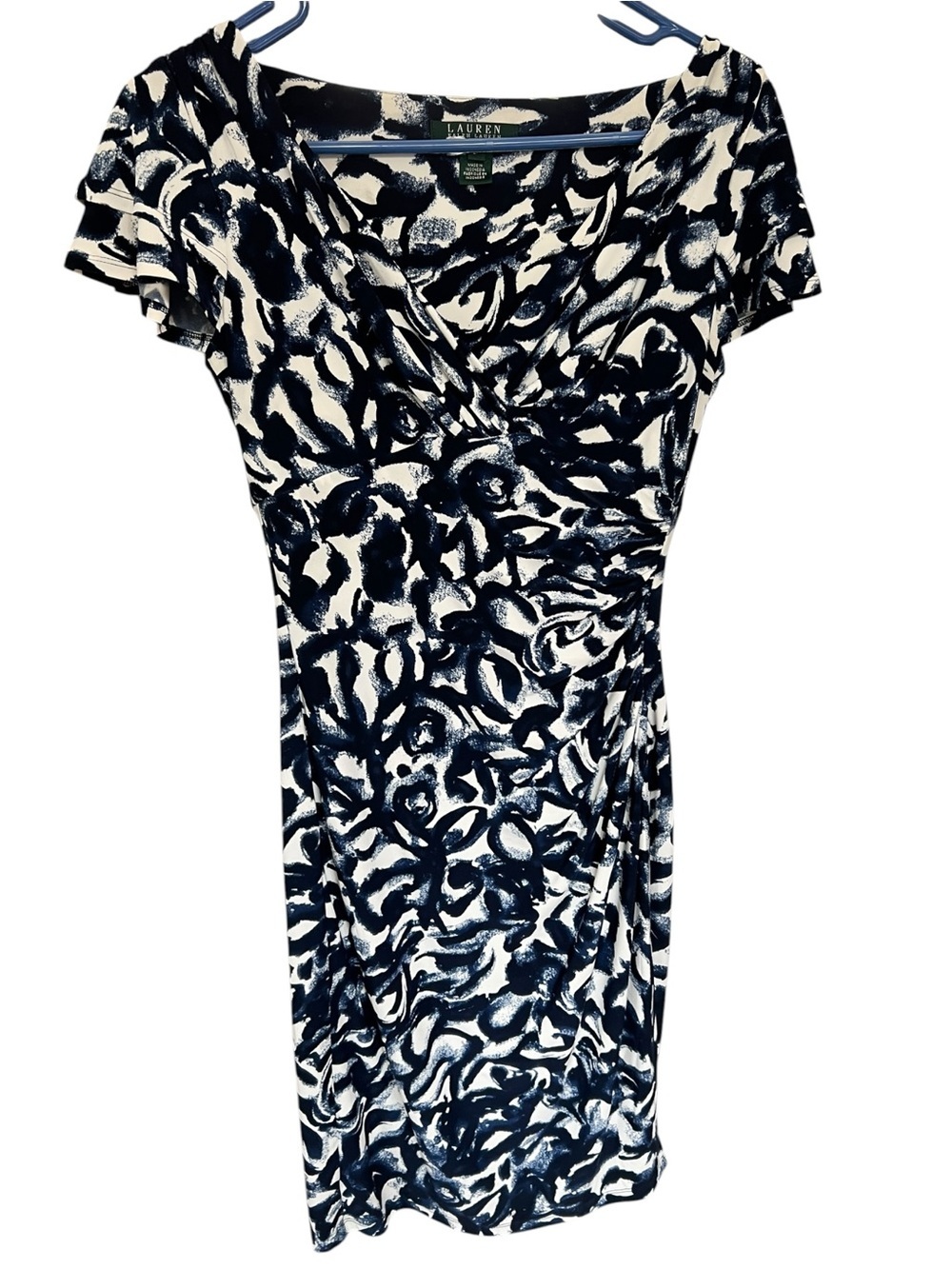 Ralph Lauren Navy and White Abstract Wrap Dress